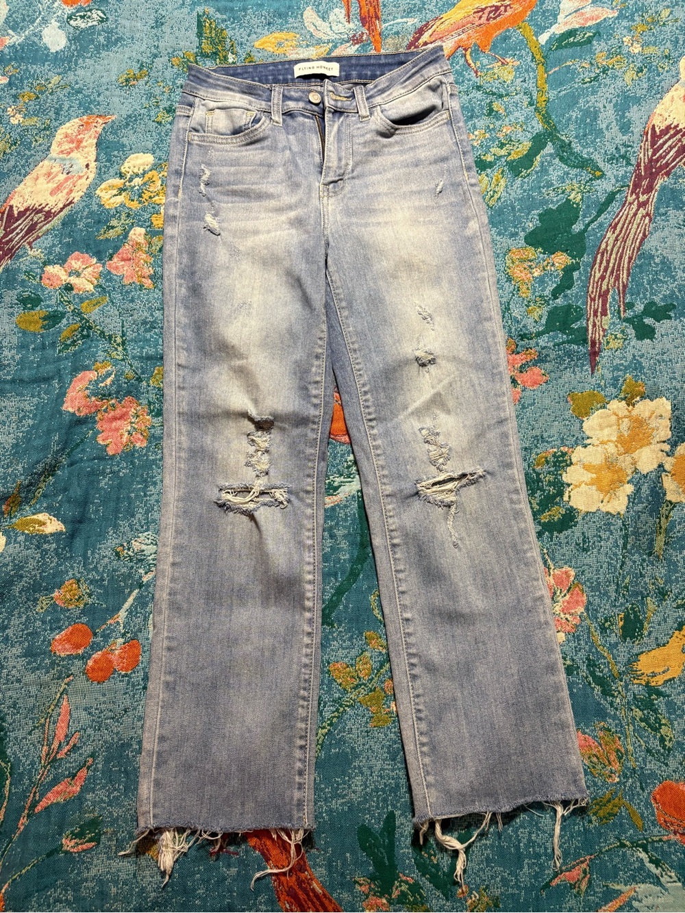 Flying Monkey Light Blue Distressed Straight-Leg Jeans